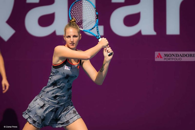 La tennista ceca Kristyna Pliskova in azione durante le qualificazioni per il torneo di tennis WTA Premier 2019 del Qatar.