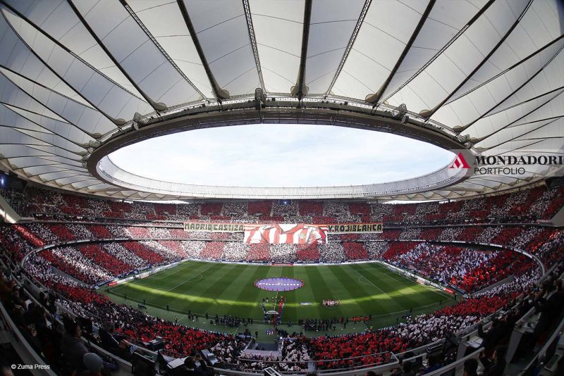 Una veduta dello stadio Wanda Metropolitano prima della partita della Liga spagnola tra Atletico Madrid e Real Madrid.